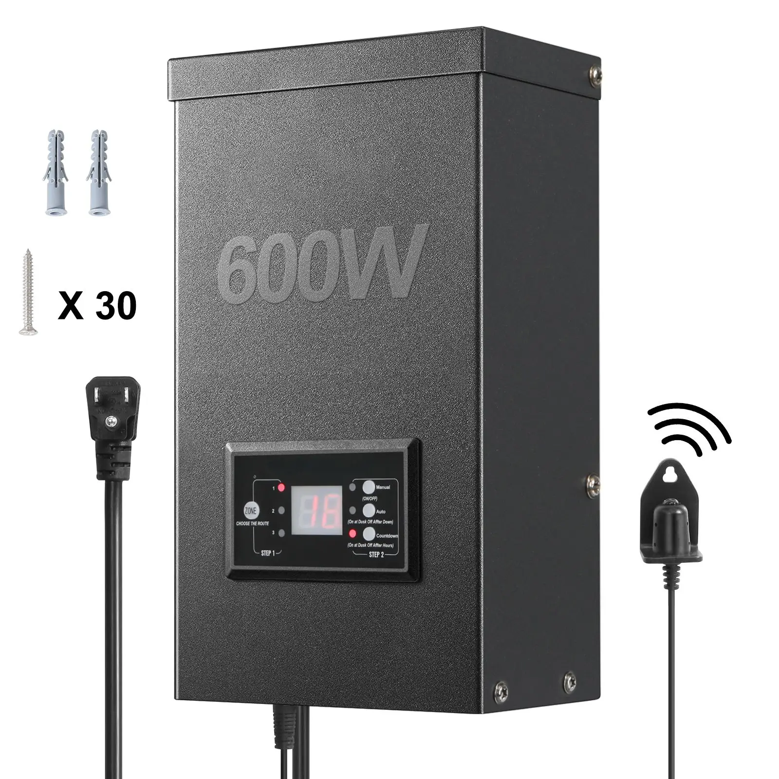 600W Landscape Transformer, Timer & Photocell Sensor Equipped, Weatherproof Outdoor Lighting Converter, 120V AC to 12V/14V AC, Ideal for Exterior, Spotlight, Pathway, Pool Lighting, ETL Certi