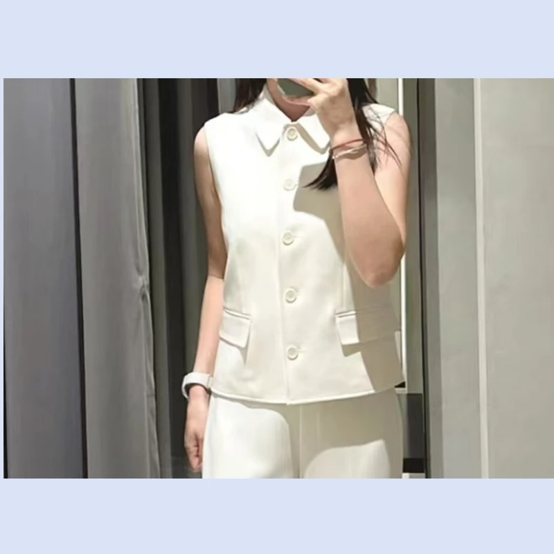 25 year spring/summer new item triacetate blend lapel breasted suit sleeveless vest top