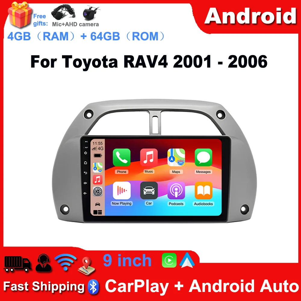 9''Android 15 Car Stereo Radio for Toyota RAV4 2001-2006 with Carplay/Android Auto WiFi Bluetooth RDS GPS Navigation 4+64GB