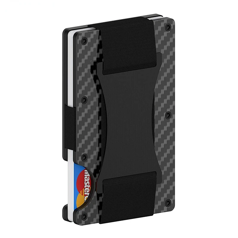 New Carbon Fiber Card Holder Men RFID Blocking ID Credit Card Holder with Cash Strap Slim Minimalist Business Cardholder Wallet