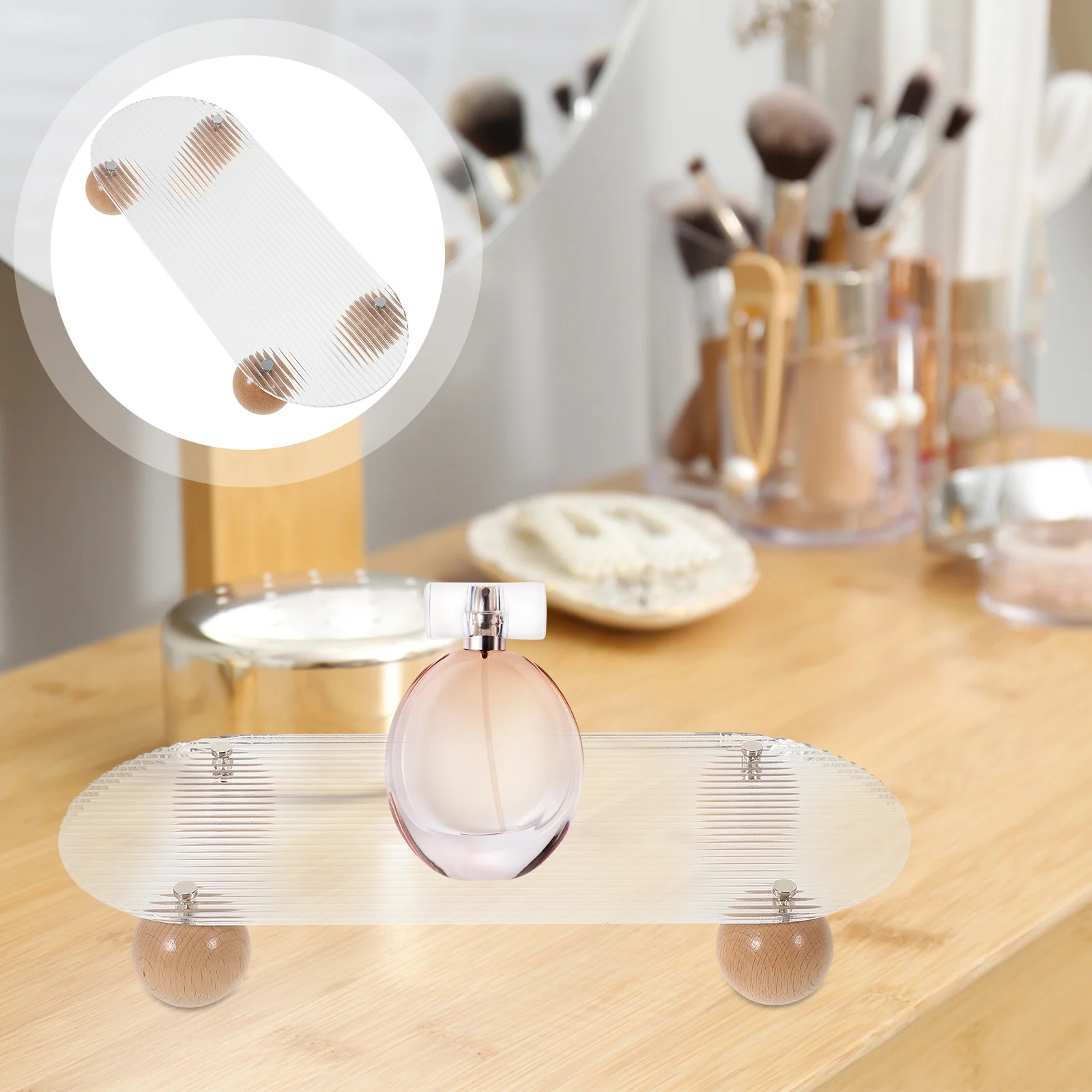 

Wood Ball Acrylic Tray Clear Perfume Organizer Small Vanity Tray For Bathroom Kitchen Storage Rack Multifunctional Desktop