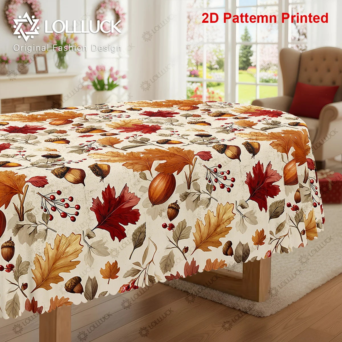 1 piece, a tablecloth with the maple leaf theme, featuring a vintage autumn harvest scene of acorns.zyc