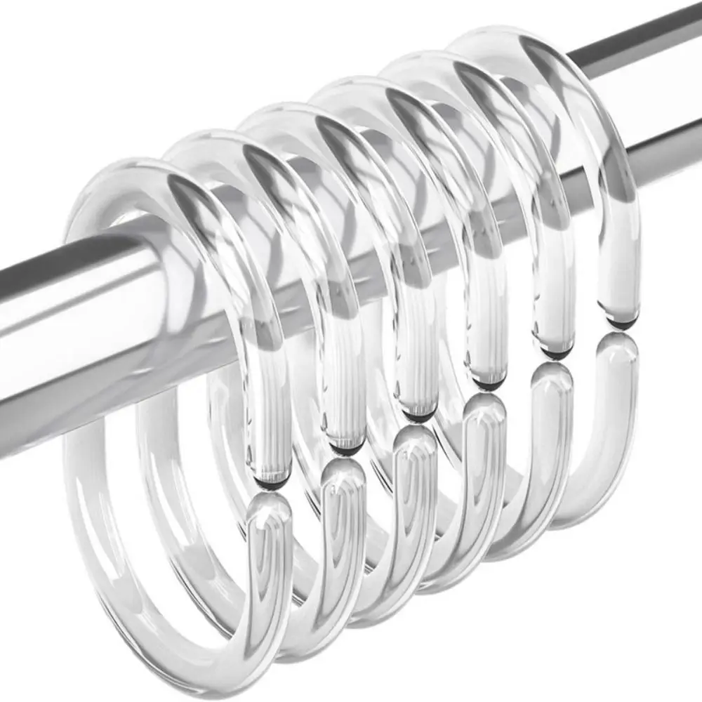 24Pcs Plastic C Shaped Shower Hooks Clear Reusable Shower Curtain Rings Removable Shower Curtain Hooks Household Replacement