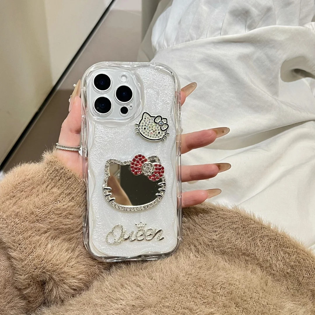 

3D Diamond Cat Bling Glitter Case For iPhone 15 14 7 8 Plus 13 12 11 16 Pro Max XR XS Shining Transparent Wave Soft edge Cover