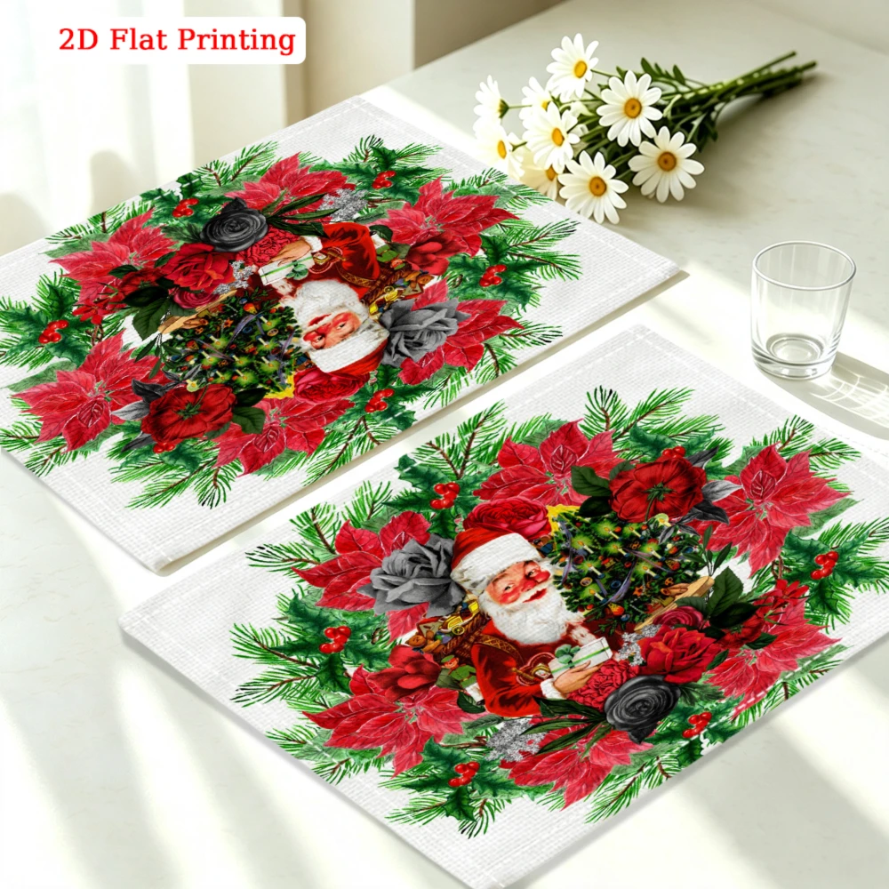 1Pc Christmas Style Placemat Red Green Santa Claus Print Table Mat For Dining Kitchen Party Decoration Use 30X40Cm Cover