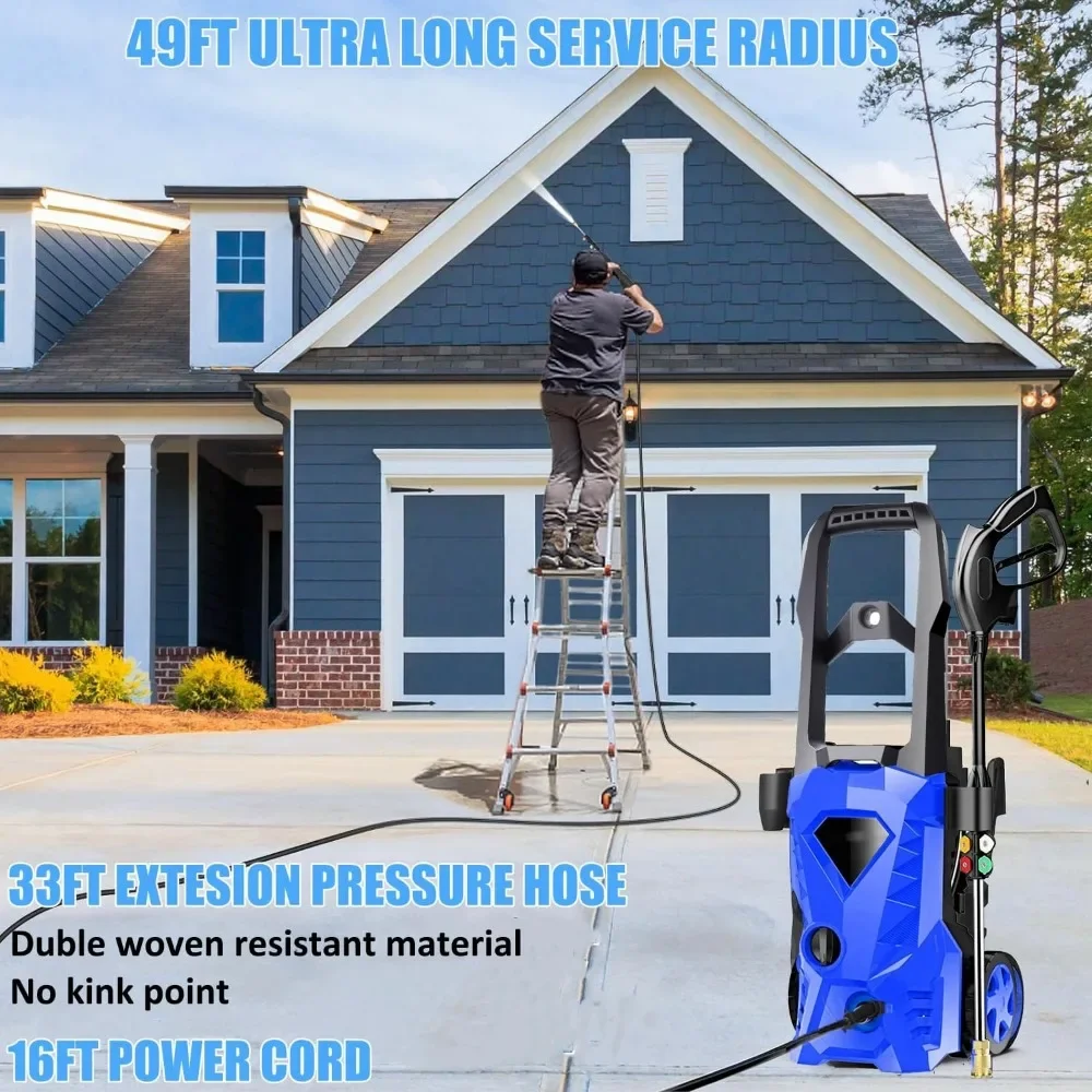 4200 PSI 2.8 GPM Power Washer with 33FT Extension Wear-Resistant Hose, 4 Nozzles and 500ml Foam Cannon,  for Car,Fences