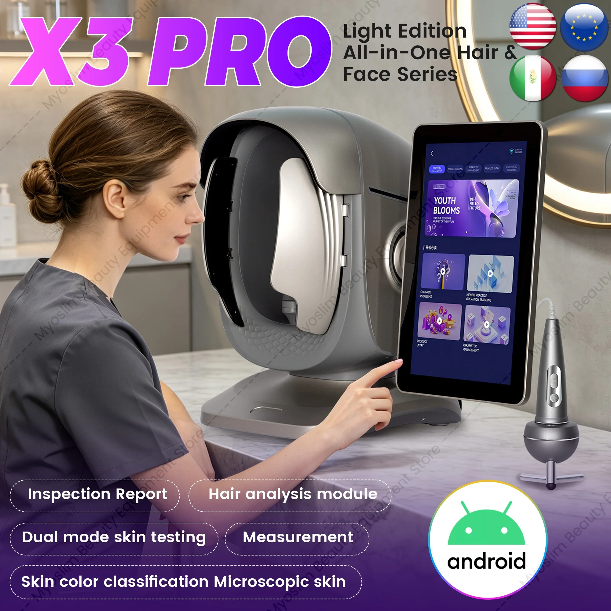 Skin Analyzer Camera Machine X3 Pro Facial Test Skin Face Analysis Report Printing Cloud Storage With Hair Analysis Handle