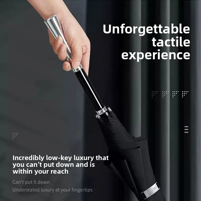 Minimalist Zinc Alloy Handle Straight Umbrellas Windproof Auto Open Rain Sun Parasol Light Luxury Business 115cm Travel Umbrella