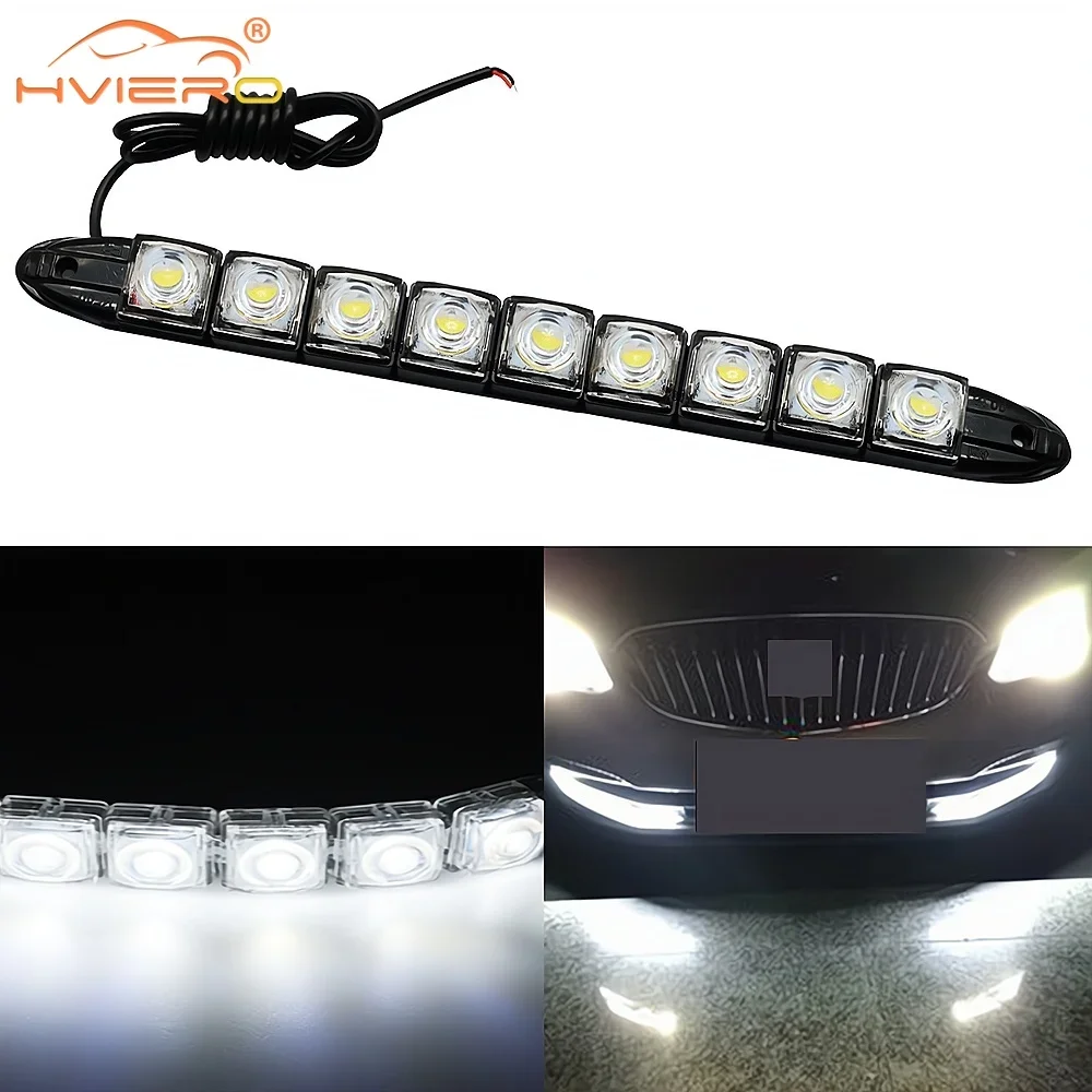 

2Pcs Truck White 6500K Side Cars Lights DC 12V 9LED Day Running Central Grid Outline Auxiliary Drl Led Super Bright Turn Signal