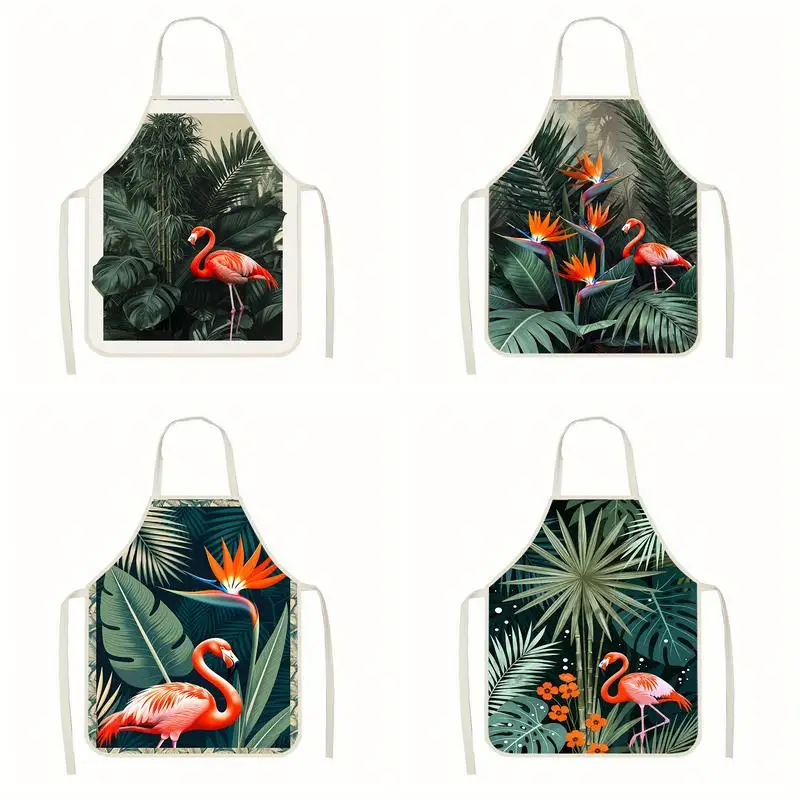 

Tropical Flamingo Pattern Linen apron, suitable for kitchen cooking, parent-child interaction, painting and other scenarios