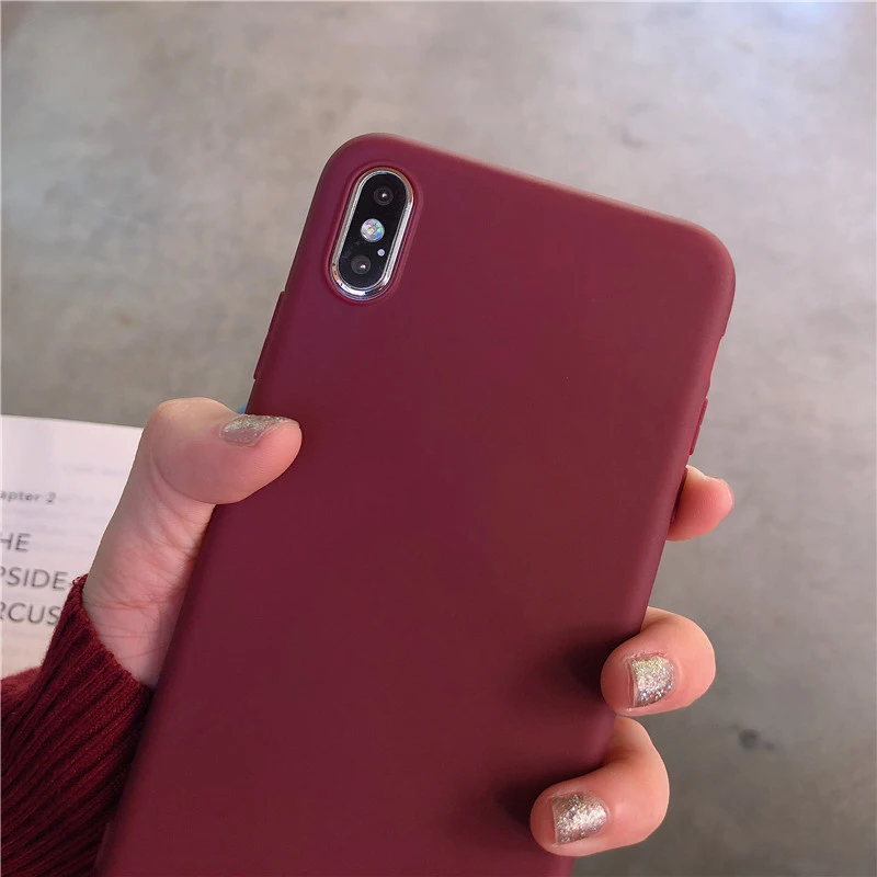 Wine Red Matte Phone Case For iphone XS Max XR X 11 12 pro max 8 7 6S 6 Plus SE 2020 Silicone Solid Color Soft TPU Back Cover