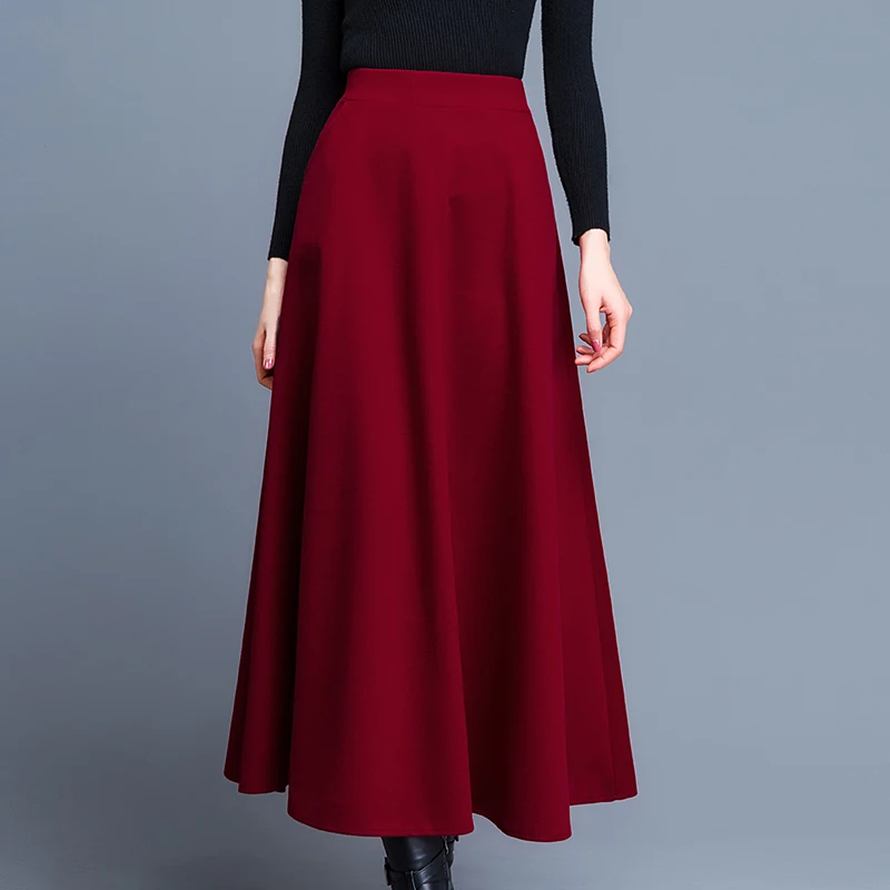 

Women 2024 Autumn Winter Fashion Long Woolen Skirts Female New Slim High Waist Wool Skirts Ladies Casual Solid A-Line Skirts