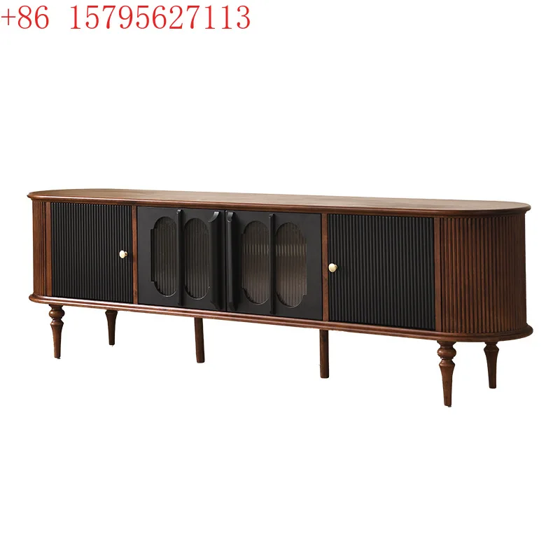 

French retro solid wood TV cabinet, home living room storage integrated cabinet, small apartment light luxury high-end floor