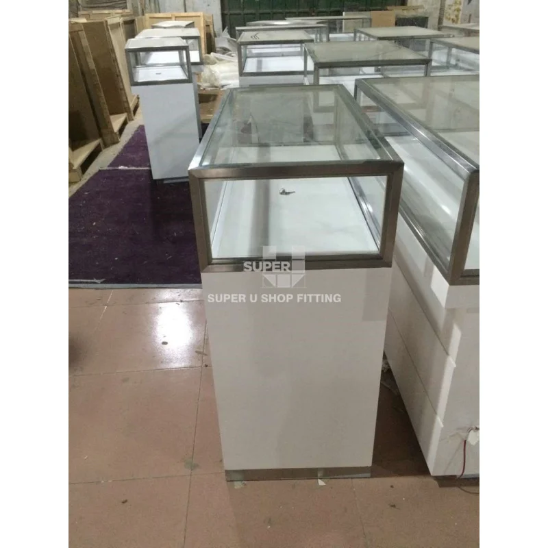 (Customized) simple design jewelry store display cases White jewellery shop furniture tempered glass jewelry display cabinet