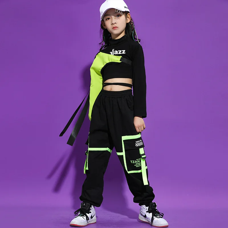 Girls Street Dance Suit Jazz Dance Children Hip Hop Performance Clothes Girls Walking Show Navel Tide Clothes jazz performance