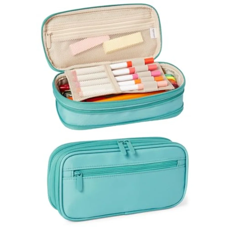 

Large Capacity Pencil Case with Durable Zipper, Multi-Compartment, Cyan Mild
