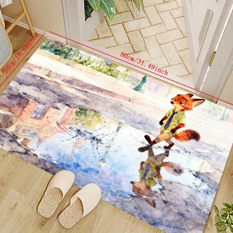 

1PC Zootopia Nick Wilde Fox Watercolor Art Floor Mat, Anti-Slip Absorbent Entrance Doormat, Cartoon Anime Movie Character Rug fo