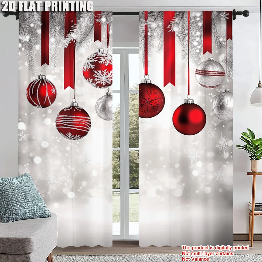 

2Pcs Christmas Theme Window Curtain Digital Printed Window Drape For Festive Home Decor Rod Pocket Design For Easy