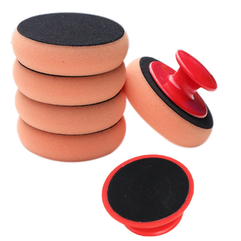 

5PCS 10cm Sponges Polishing Pad With 2 Handles Car Wax Applicator Pads Kit Soft Sponge Waxing Polishing Cleaning Tool