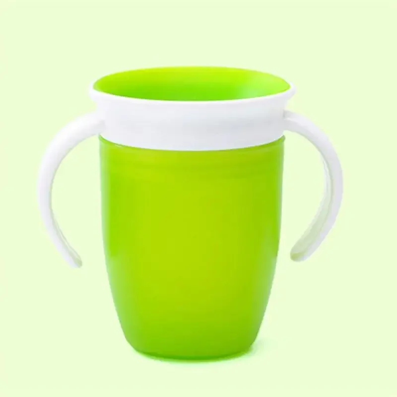 Taza de aprendizaje para bebé con tapa abatible de doble asa, taza mágica a prueba de fugas, botella de agua para bebés, se puede girar 360 grados