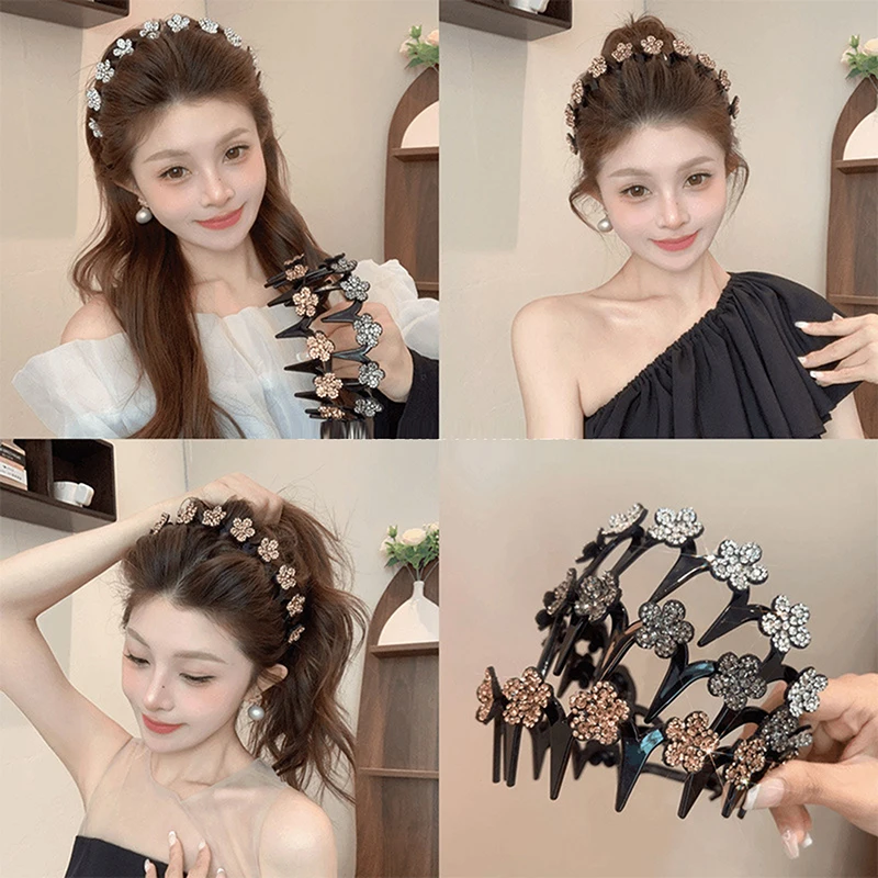 

Versatile Luxury Rhinestones Flowers Anti Slip Hair Band For Women Girls Elegant Headband Exquisite Hair Accessories Gifts