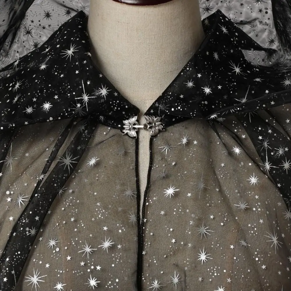 with Oversized Hood Glitter Halloween Hooded Cloak Lace-up Black Color Overcoats Vintage Glitter Cape Cosplay Outfits