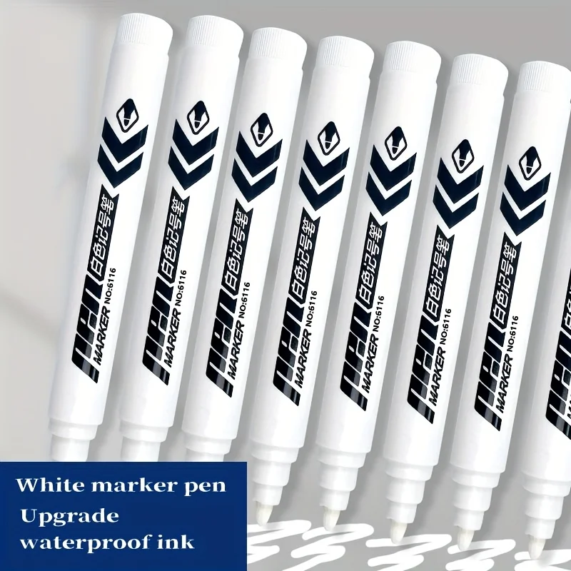 

8-Pack White Markers - High Quality Non-Smudge Oil-Based Ink, Medium Tip for Multi-Surface Writing on Plastic, Glass, Metal