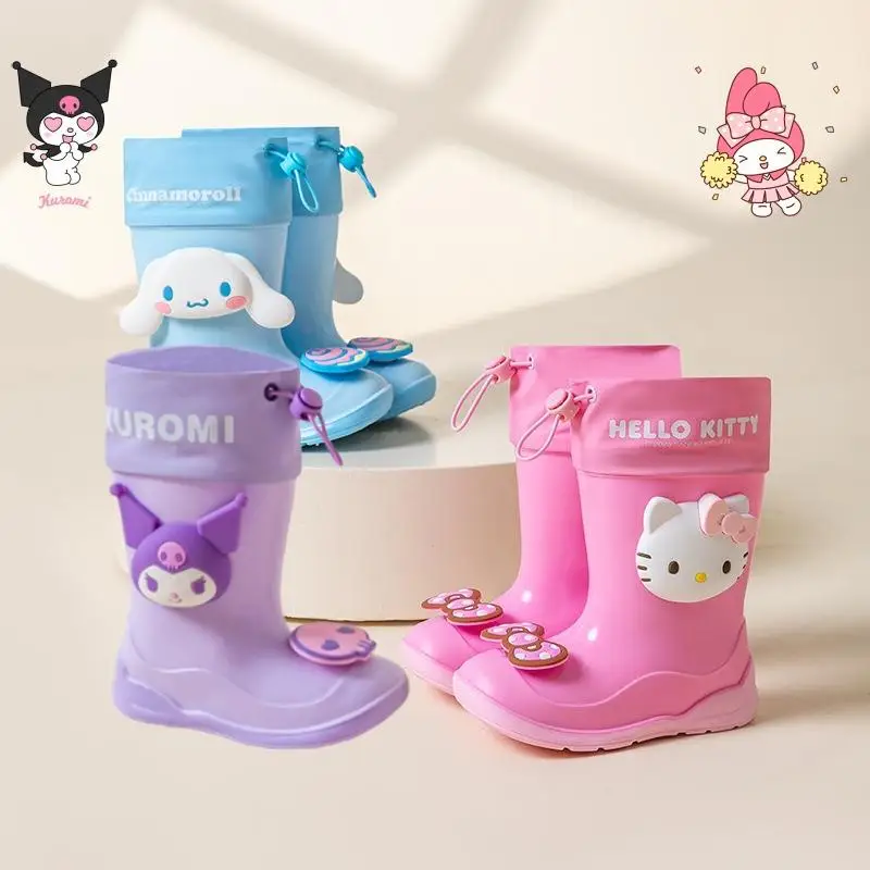 

Новые непромокаемые сапоги Hello Kitty на средней подошве Sanrio Kuromi, детская обувь с мягкой подошвой из мультфильма аниме, непромокаемые сапоги Kawaii для детского сада