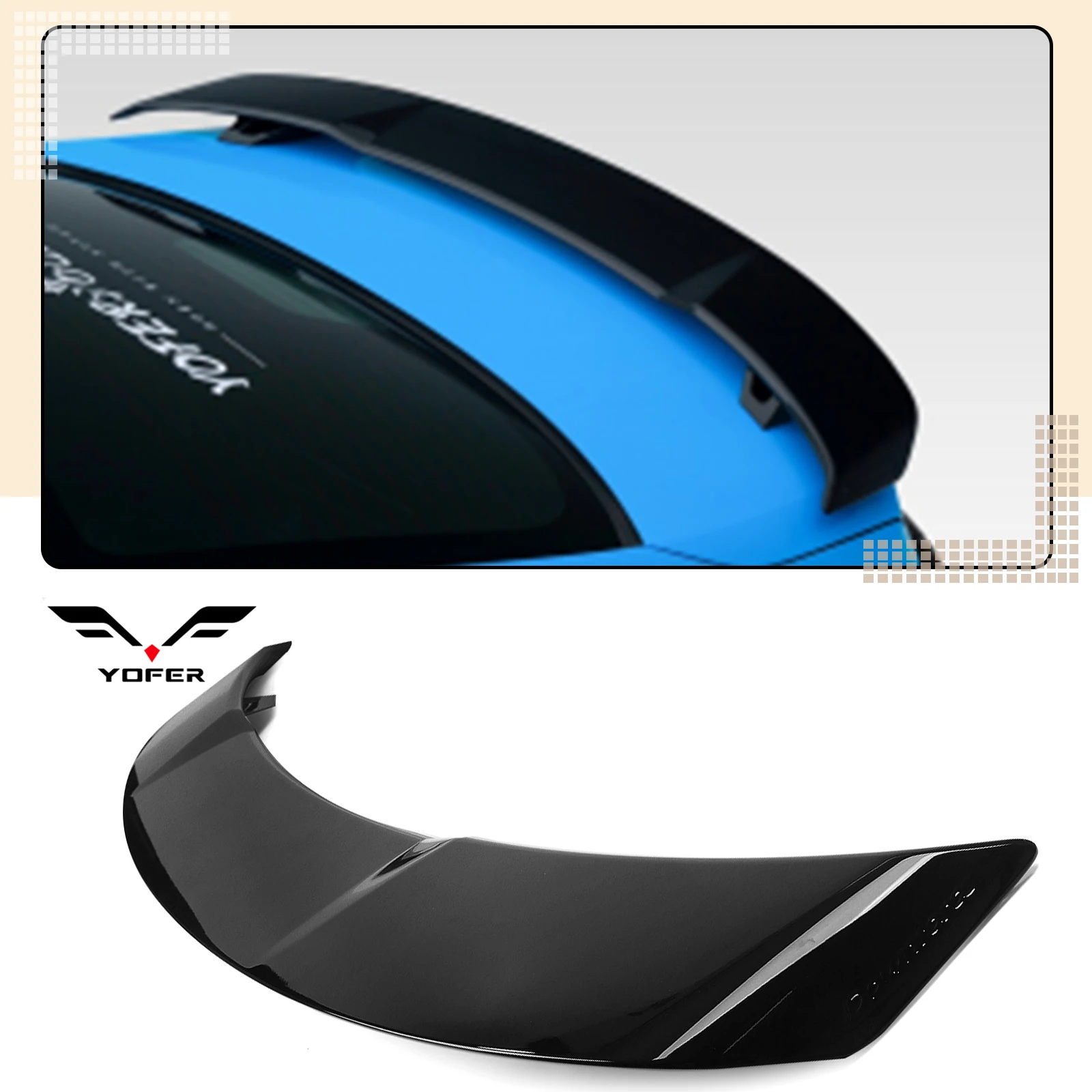 For 2018-2023 Kia Stinger YOFER Gloss Black Rear Trunk Lid Spoiler Wing Tail Gate Window Upper Splitter Lip Body Protector Kit