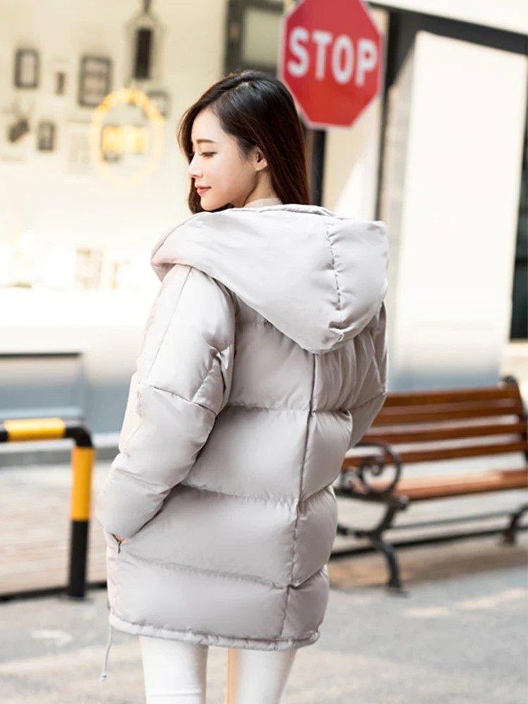 winter women loose fit coat fashion cute parkas hooded jacket overcoat medium casual  duck down overcoat snowear