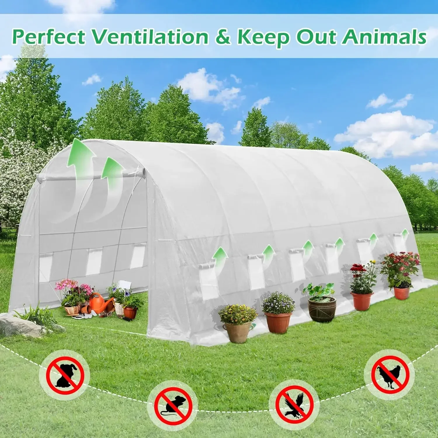 

Greenhouse Large Gardening Plant Hot House Portable Walking in Tunnel Tent, White