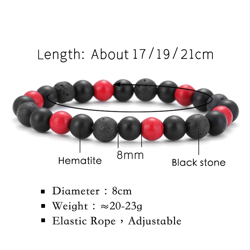 Natural Jewelry Gemstone Bracelet 8mm Red Beads Black Beads Stretch Men's Women's Bracelet Bracelet Yoga Lover Jewelry Gifts