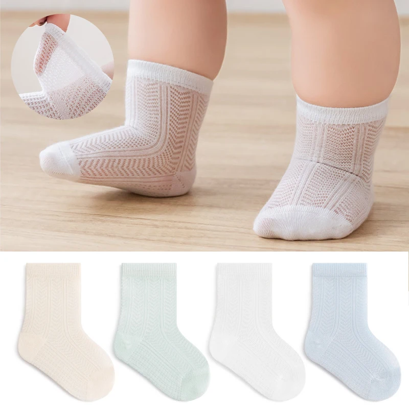 

4 Pairs Newborn Socks Solid Color Baby Socks Summer Thin Infant Socks Set Soft Comfortable Toddler Socks For Boys Girls