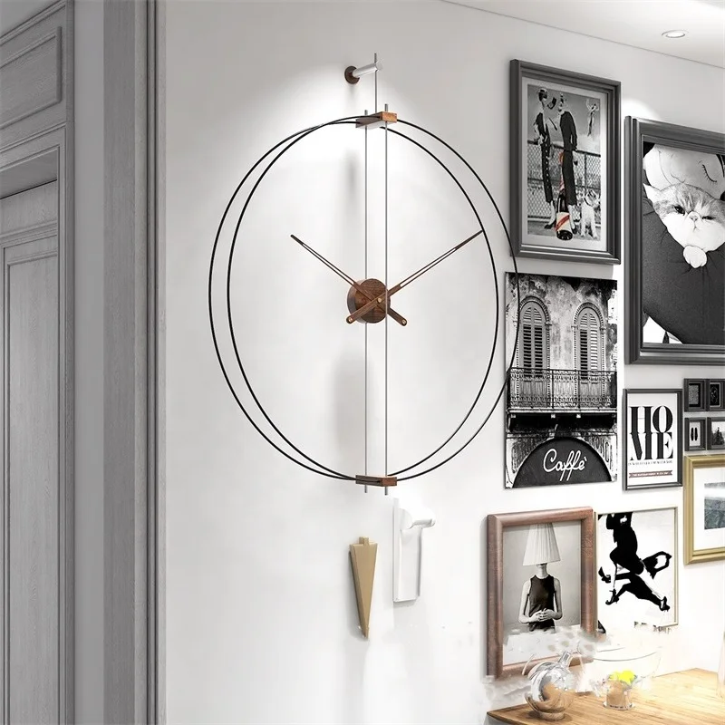 Simple Double Circle Wall Clock Polymer Fiber Frame Wall Clock with Walnut Hand