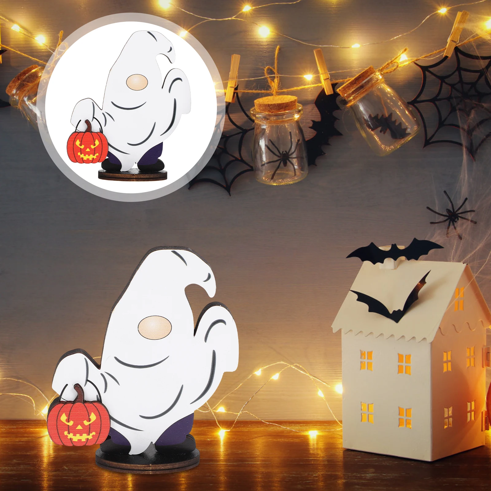 

Деревянный призрак Хэллоуин Декор стола Настольный центральный элемент Праздничные принадлежности Хэллоуин Настольные украшения Украшения Праздничный декор