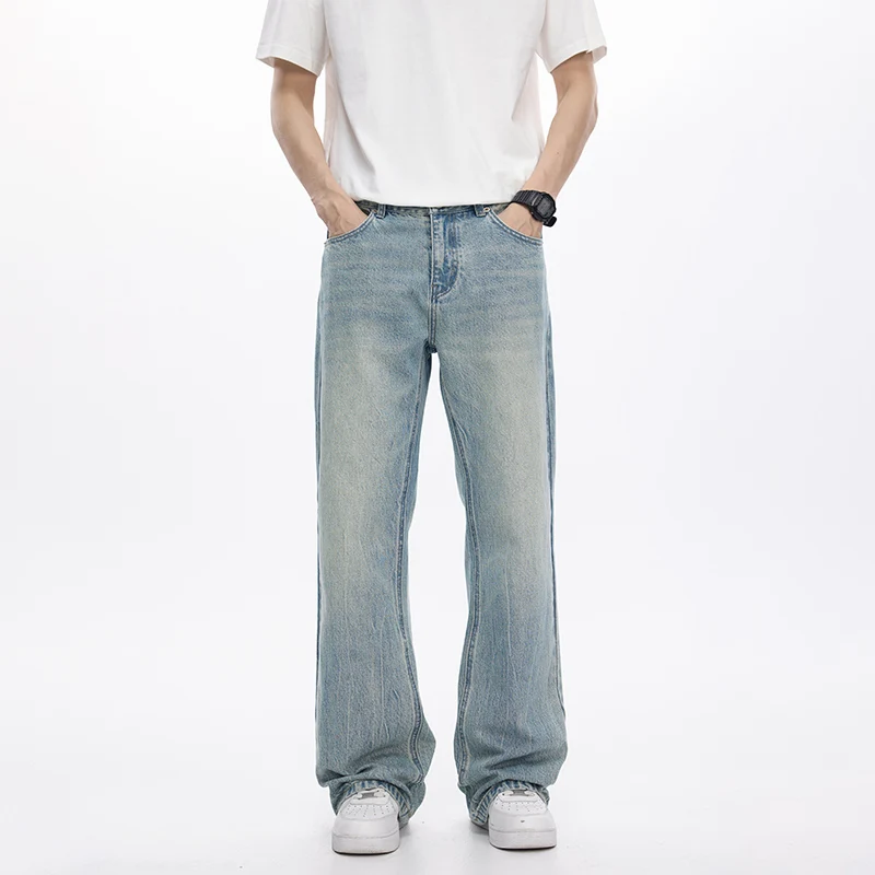 

2025 Autumn Jeans For Men Flared Pants Bootcut Jeans Loose Fit Light Blue Streetwear Men's Trousers Mens Clothing Quality