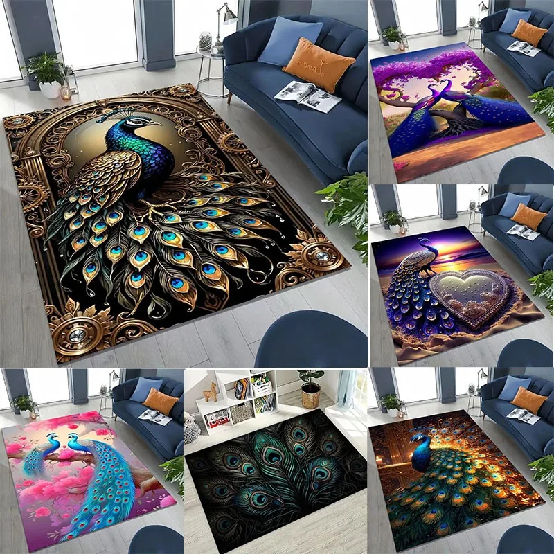 3D Colorful Peacock Romantic Birds Rug for Bedroom Living Room Sofa Home Doormat Decor,Larger  Play Non-slip Floor Mat