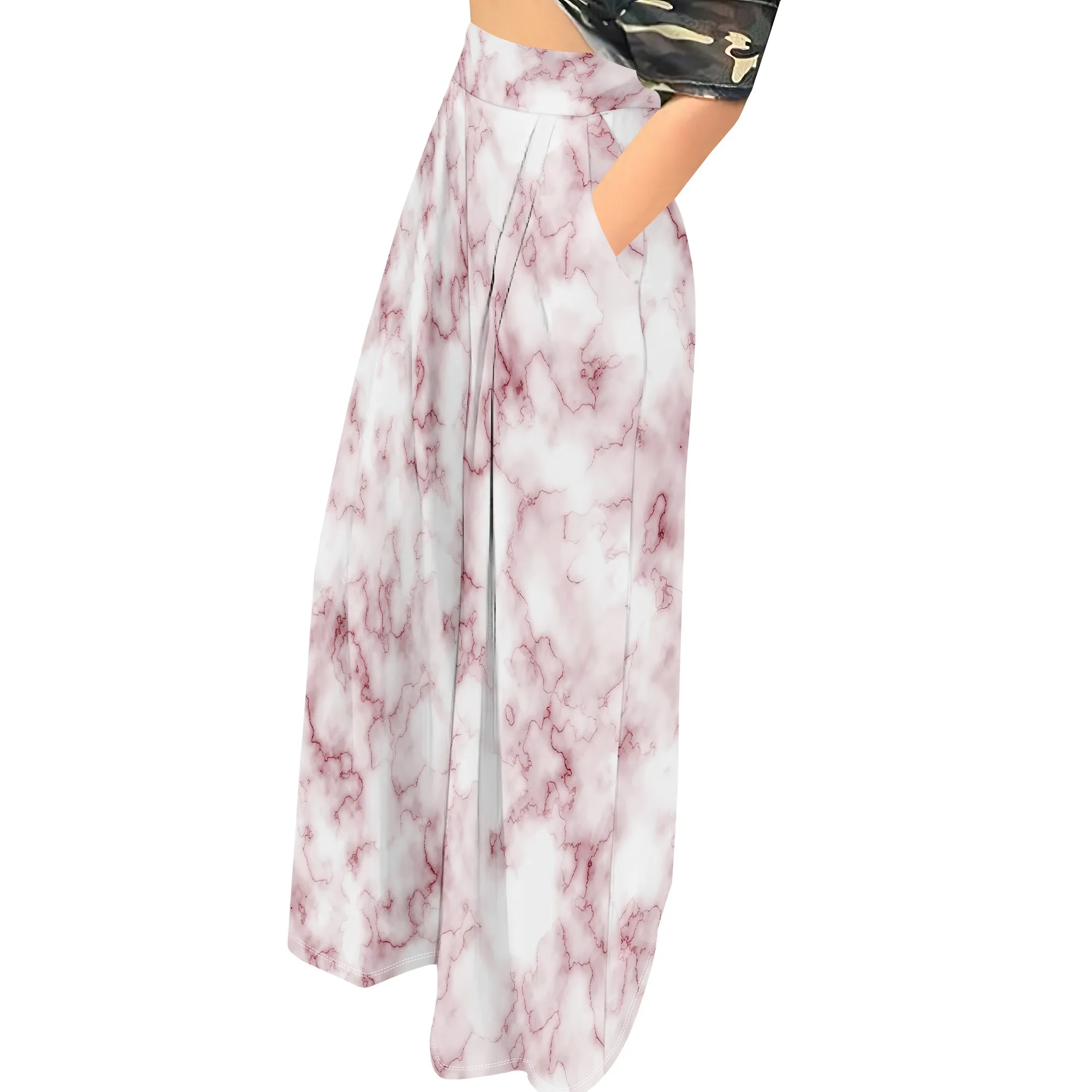 EQQZD Pantaloni a gamba larga a vita alta di taglia standard, pantaloni casual con stampa tie-dye dalla vestibilità ampia con tasche