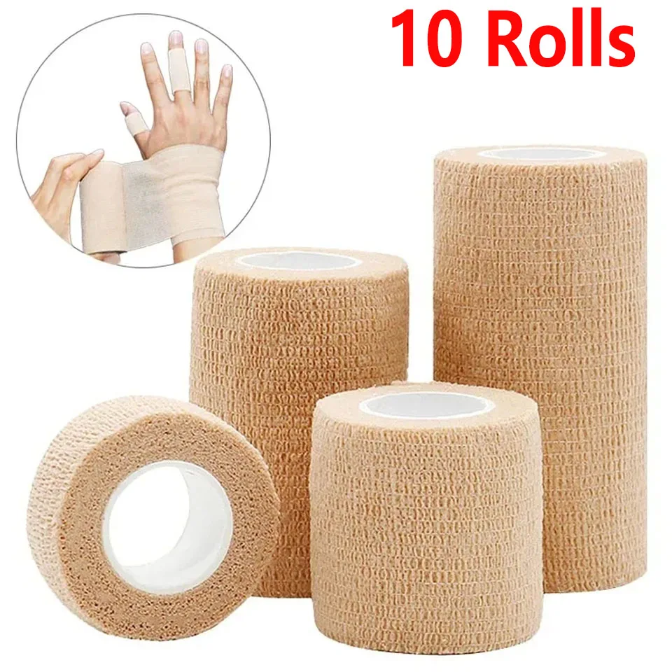 10 Rolls Medical Adhesive Bandage Elastic Breathable Sports Self Adhesive Tape Beige Wrap Finger Tape For Wrist Ankle First Aid