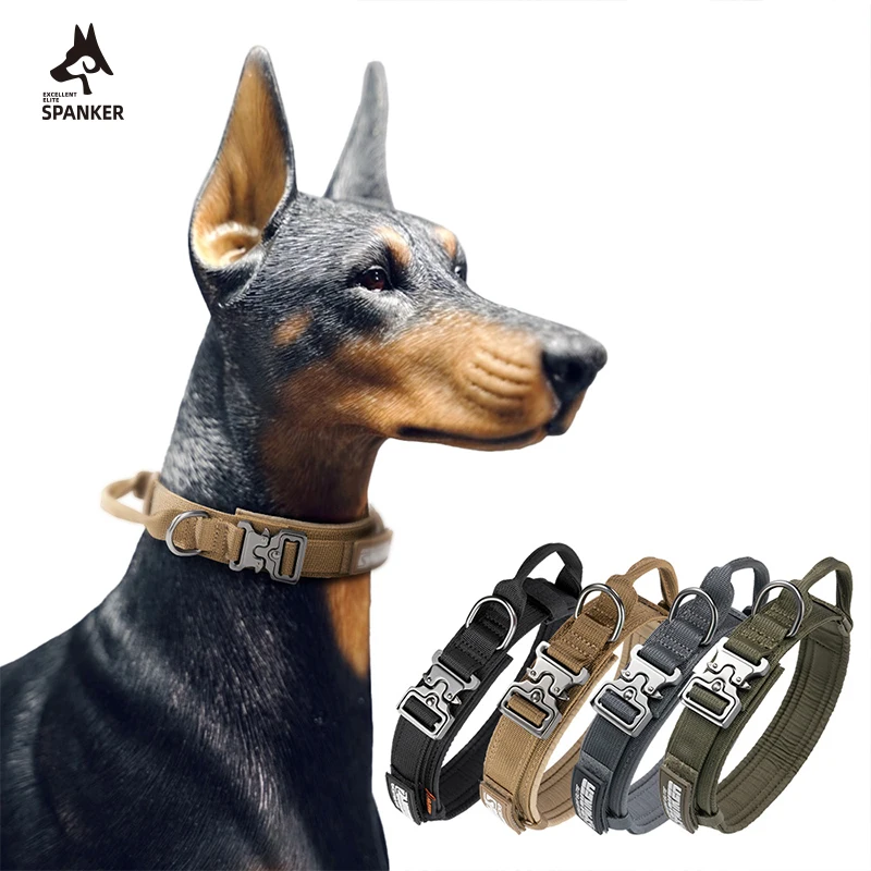 

Heavy Duty Tactical Dog Collars with Handle Collar Patch Outdoor Training Collars Walking for Medium and Large Dogs