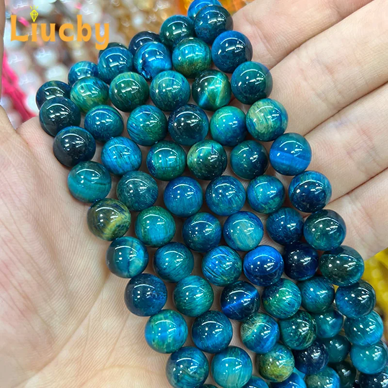 Natursteinperlen in Blau-Mischfarben mit Tigeraugen-Effekt für Schmuckherstellung, DIY-Armbänder, Zubehör, 15 Fuß, Großhandel, 6/8/10/12mm – Detail 3