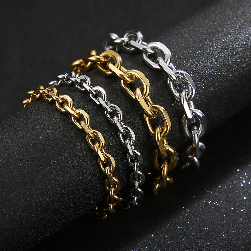 Hip Hop Stainless Steel Bracelet Necklace Set Men Women Cable Link Chain Vintage Aestethic Kpop Jewelry Accessories Width 5mm