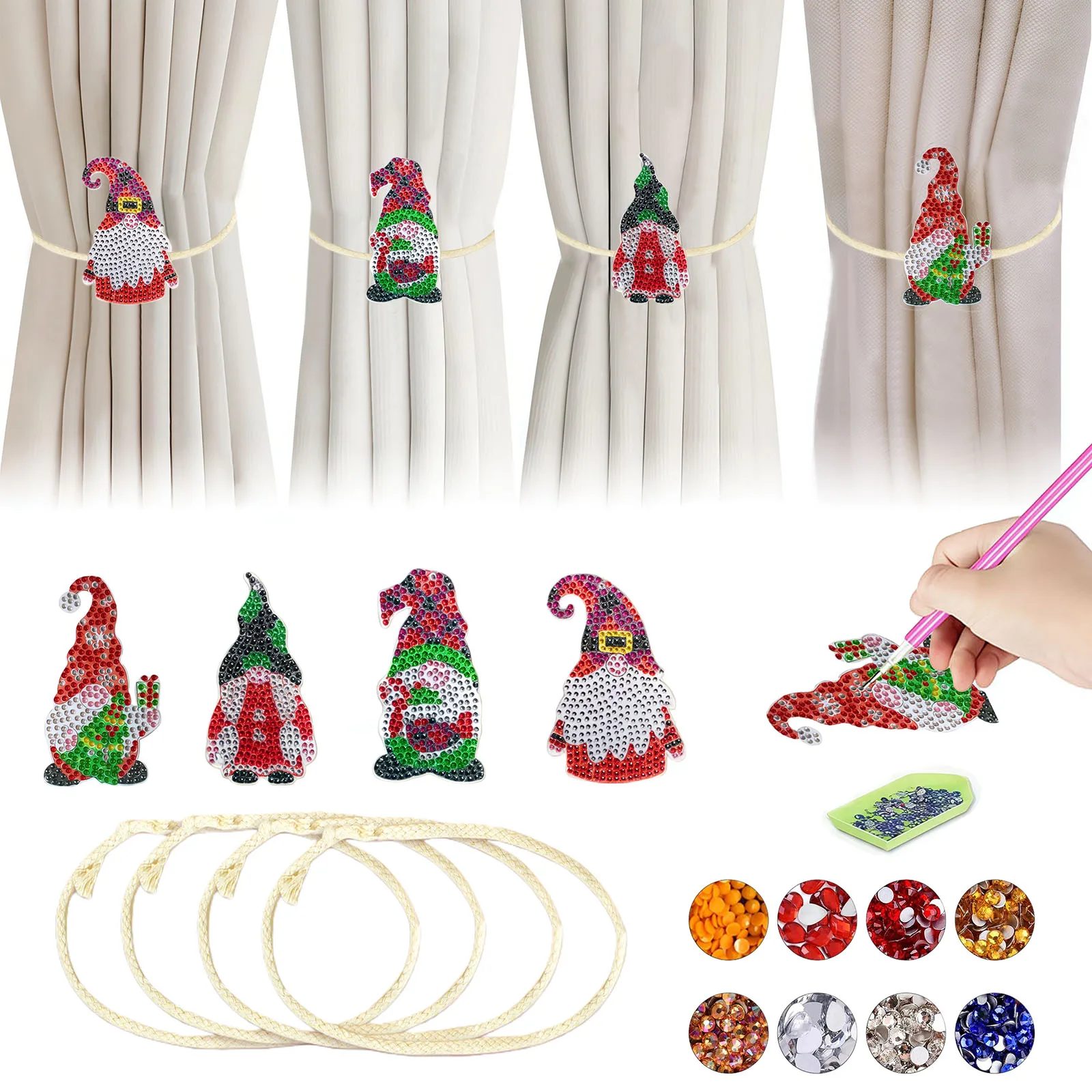 4-Piece Diamond Painting set curtain rope Christmas pattern acrylic Material living room curtain Decoration, Christmas gift