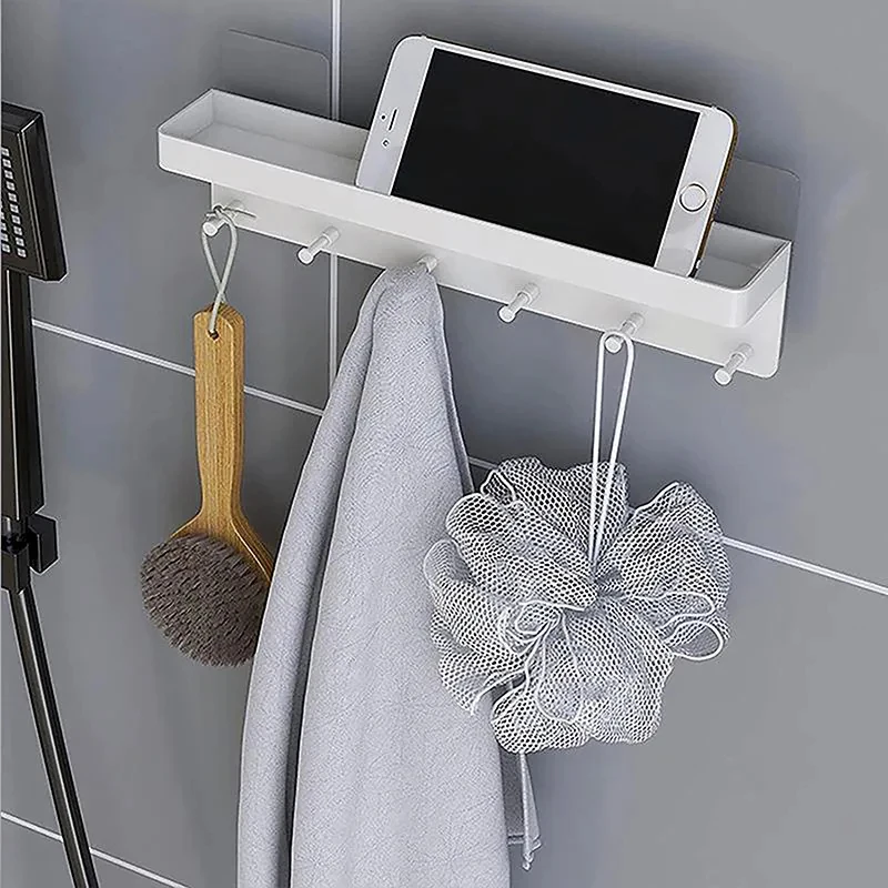 Key Holder Wall Decor Mail Shelf Organizer Tableware Hanger Wall Mounted With 6 Hooks Storage Rack For Kitchen Bathroom
