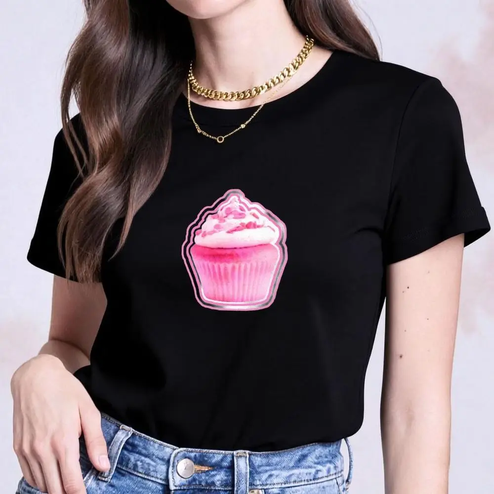 Y2k Cupcake Graphic T-Shirt Women Summer Short Sleeve Pink Cake Print Vintage Tops Casual Fashion Harajuku Street Sale Clothes