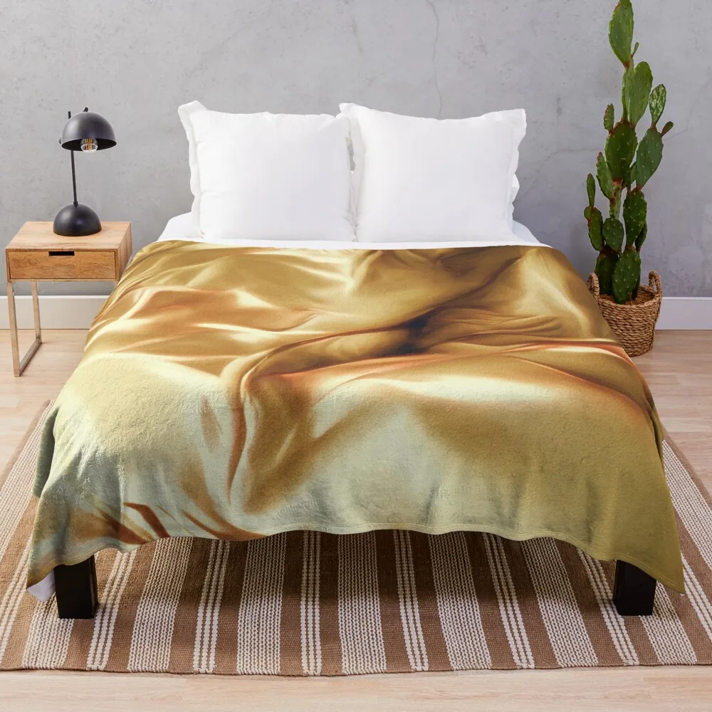 Pale Gold Silk Satin Fabric Series 6 Throw Blanket anime sofa bed Furry Blanket