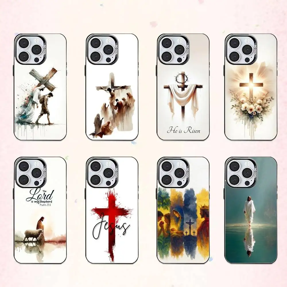 

B-Bible Art V-Verse C-Christian Phone Case For iPhone17,16,15,14,13,12,11 Plus,Pro Max Colored Silver Plated Inside Cover