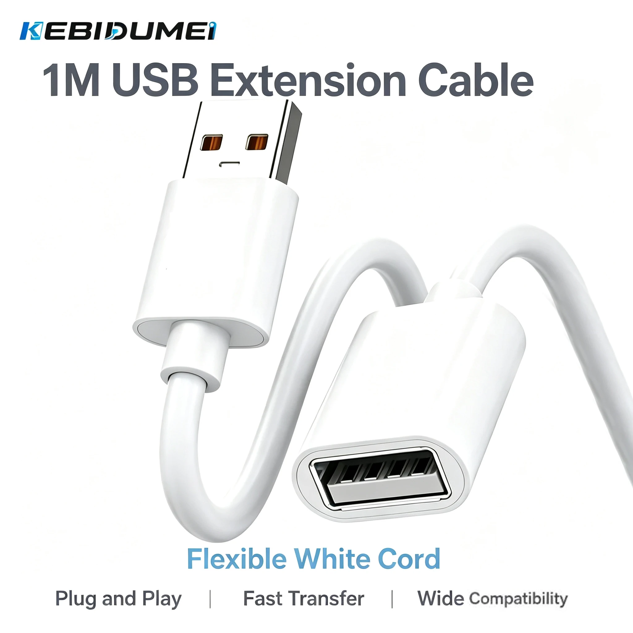 KEBIDUMEI USB 2.0 Verlängerungskabel Stecker auf Buchse, Hochgeschwindigkeits-USB 2.0 Verlängerung für Laptop PC USB-Verlängerung – Detail 1