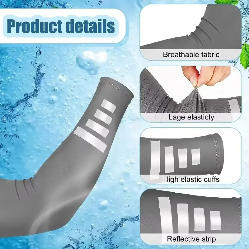 1 Pair Ice Silk Arm Sleeves for Summer Quick-Drying Breathable Sun Protection Reflective Night Running Cycling Arm Covers image 3