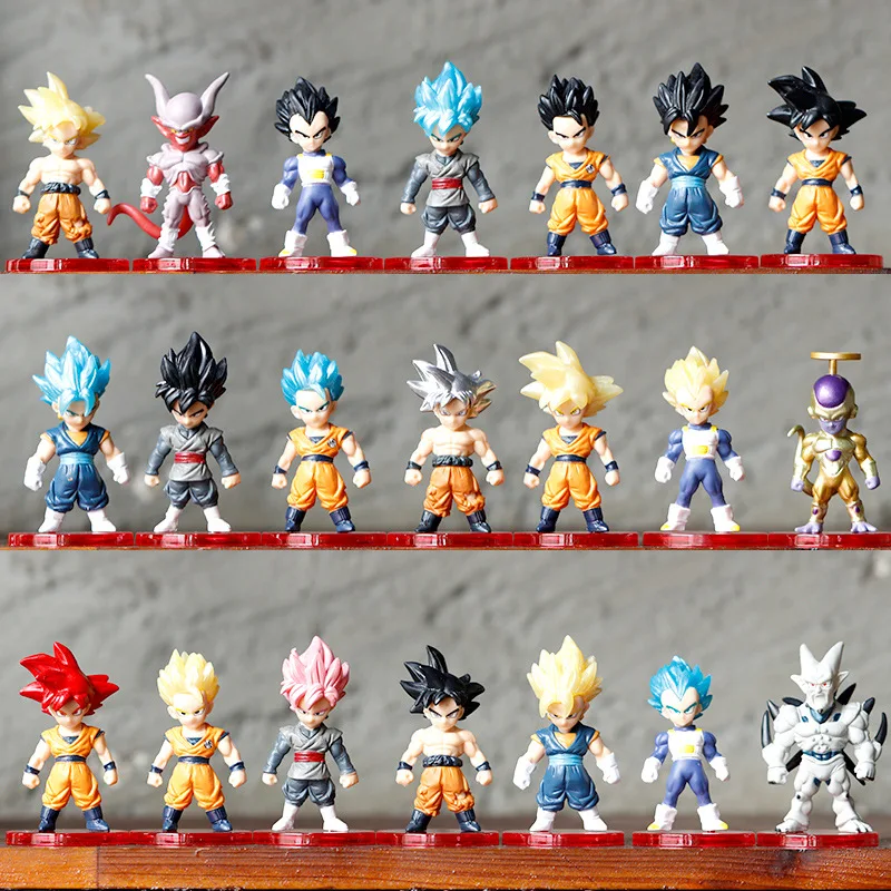 Anime Dragon Ball Super Saiyan Son Goku Action Figure Model Gifts Collectible Figurines for Kids 7cm 21 Pieces In A Set